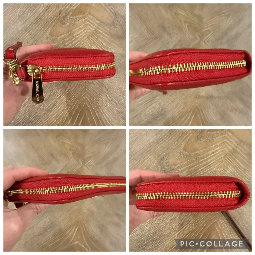 Michael‎ Kors Jet Set Travel Red Leather Zip Around Wristlet Wallet